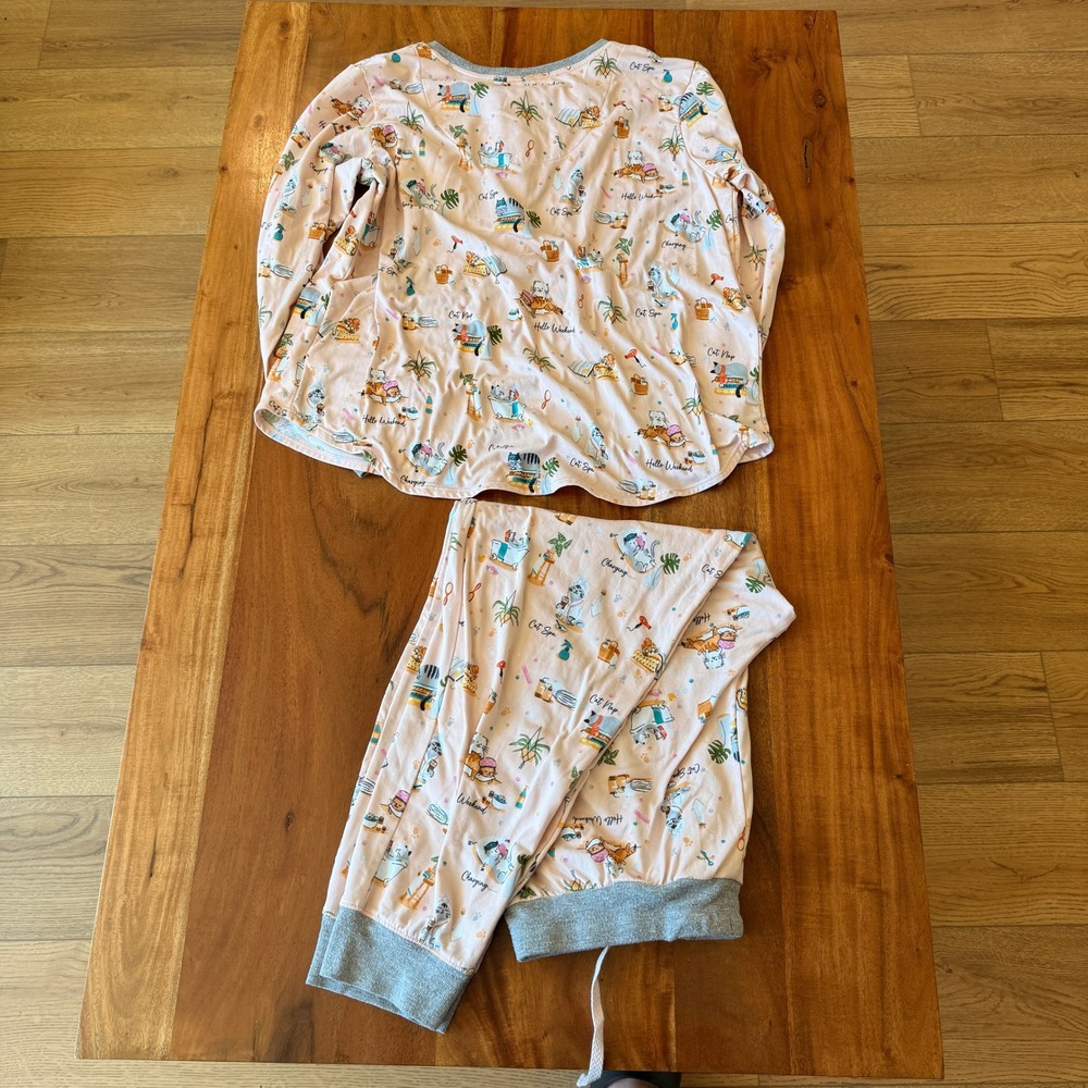 Cuddl Duds Women's Peach "Cat Spa" Pajamas Size L - Picture 7 of 7
